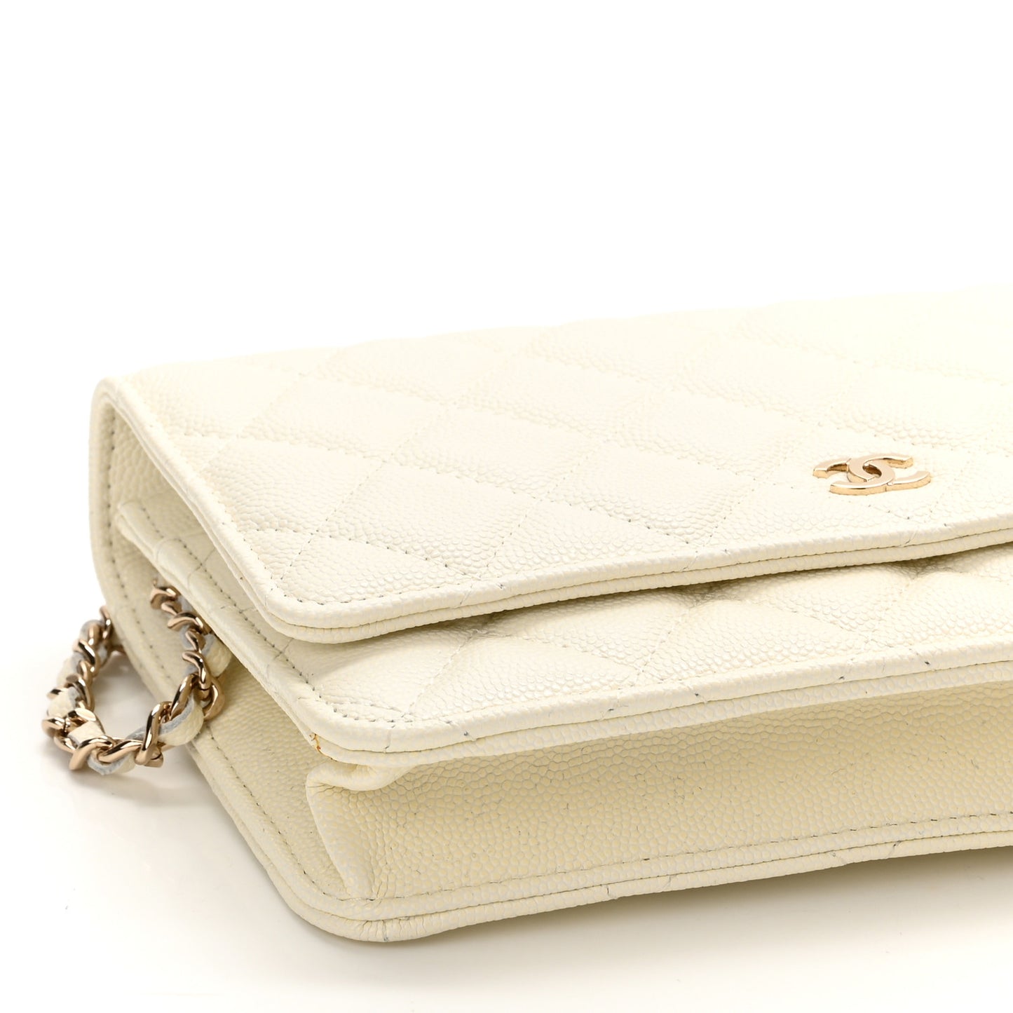 Caviar Quilted Wallet On Chain WOC White