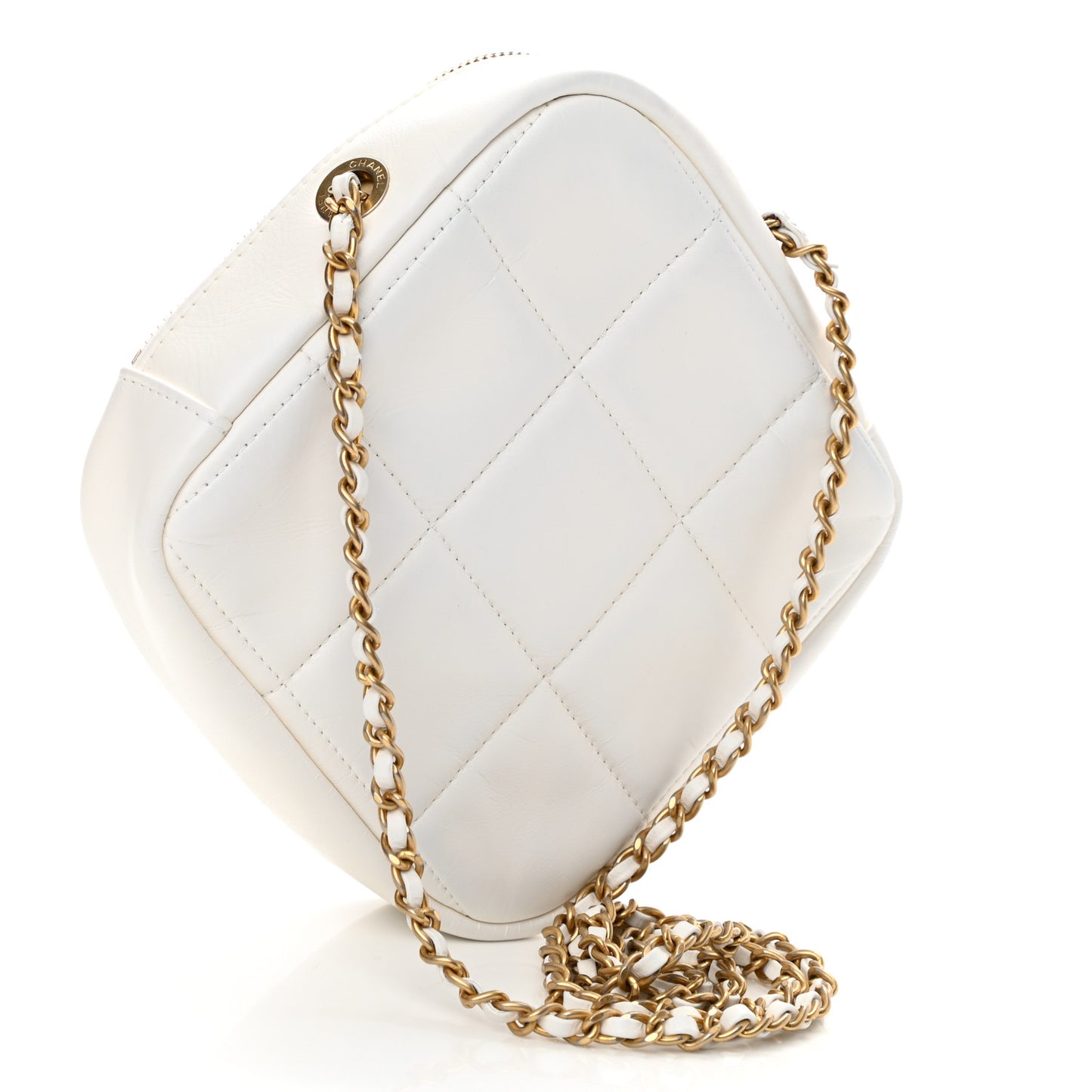 Lambskin Quilted Diamond Clutch With Chain White