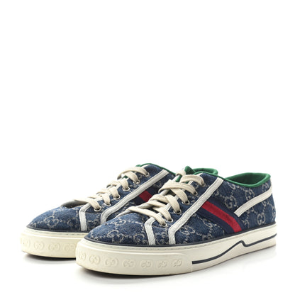 Gucci New Denim GG Monogram Web Mens 1977 Tennis Sneakers 7.5 Blue Tea Mystic White 2 of 7