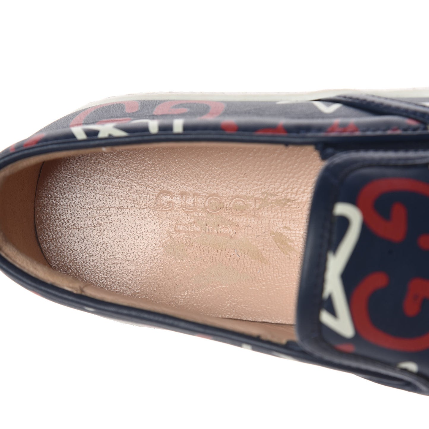Calfskin GucciGhost Print Womens Slip On Sneakers 34 Blue Agata Hibiscus Red