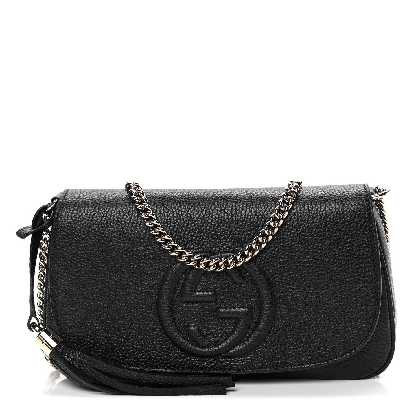 Pebbled Calfskin Medium Soho Flap Crossbody Black