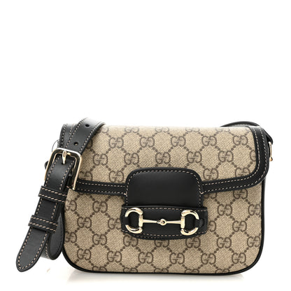 Gucci GG Supreme Monogram Horsebit 1955 Soft Small Shoulder Bag Beige Black 1 of 9