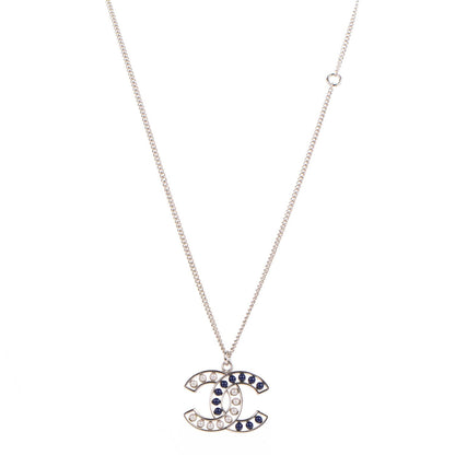 Chanel Pearl Beaded CC Necklace White Blue Silver 1 of 5
