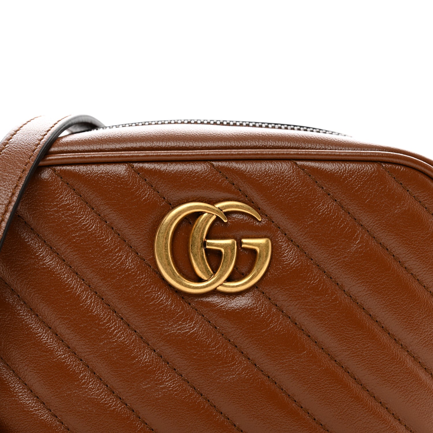 Gucci Glazed Calfskin Matelasse Diagonal Mini GG Marmont Chain Shoulder Bag Cuir 5 of 10