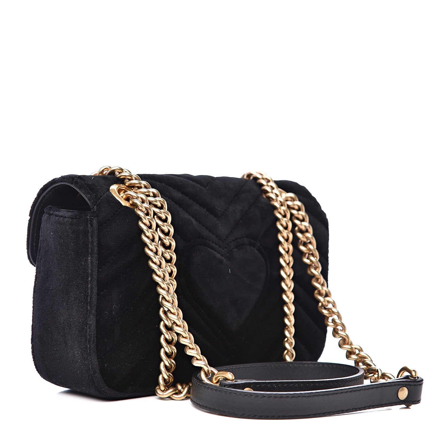 Gucci Velvet Matelasse Mini GG Marmont Shoulder Bag Black 2 of 10