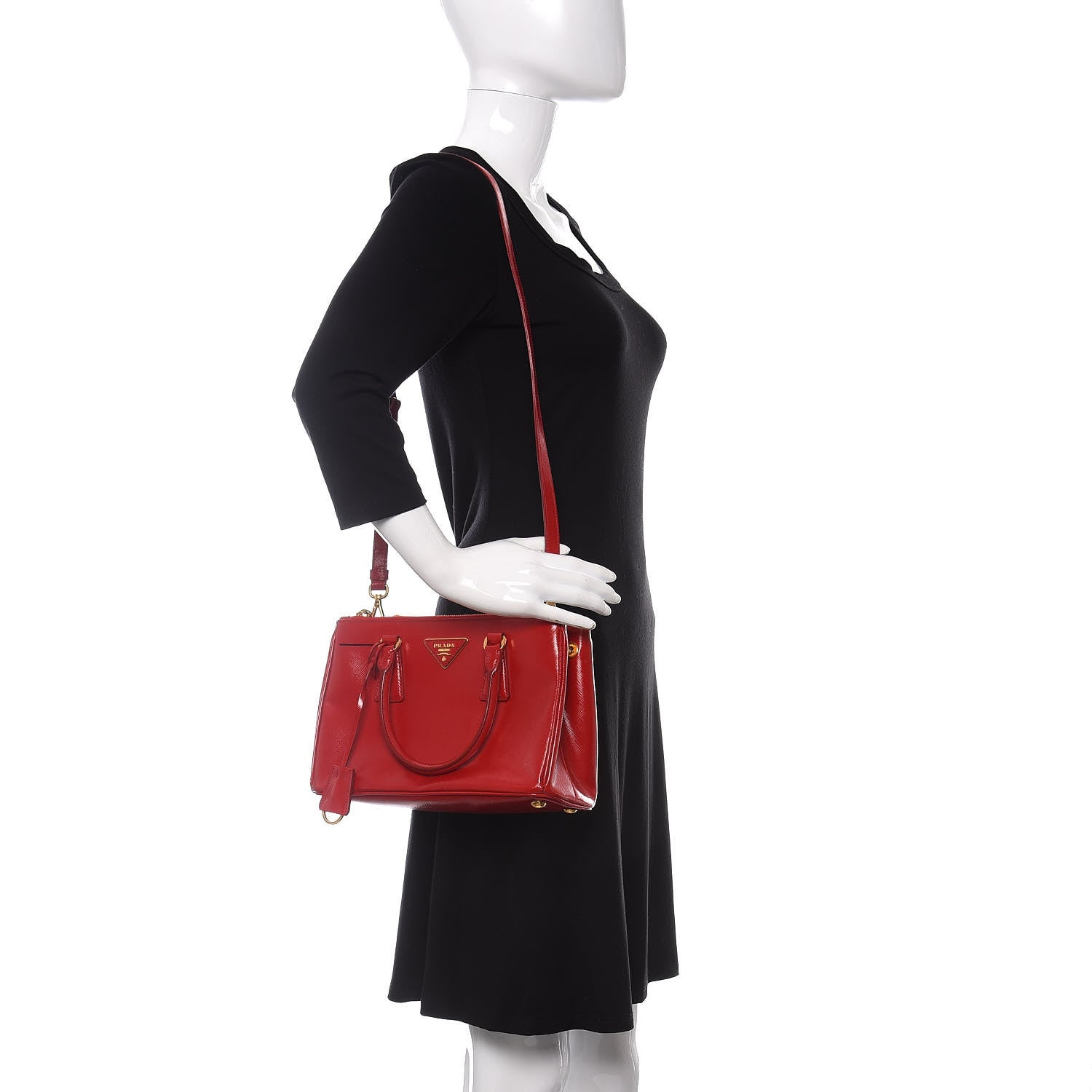 Prada Saffiano Vernice Small Galleria Double Zip Tote Rosso 3 of 10