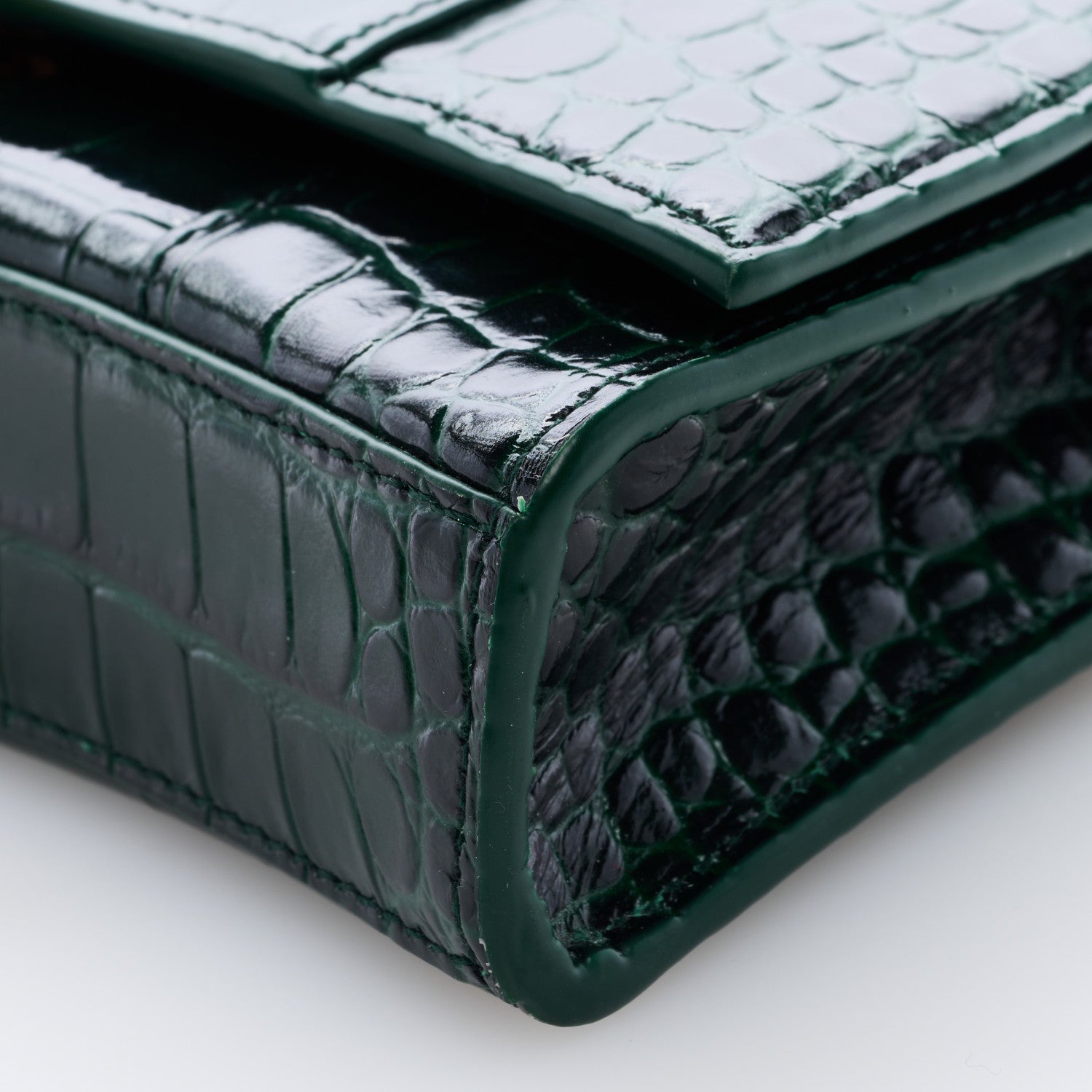 Balenciaga Shiny Calfskin Crocodile Embossed Hourglass Chain Bag Forest Green 8 of 8