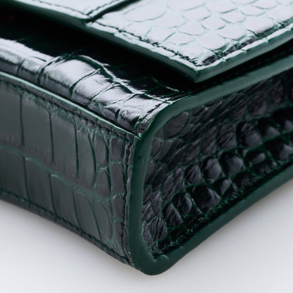 Balenciaga Shiny Calfskin Crocodile Embossed Hourglass Chain Bag Forest Green 8 of 8
