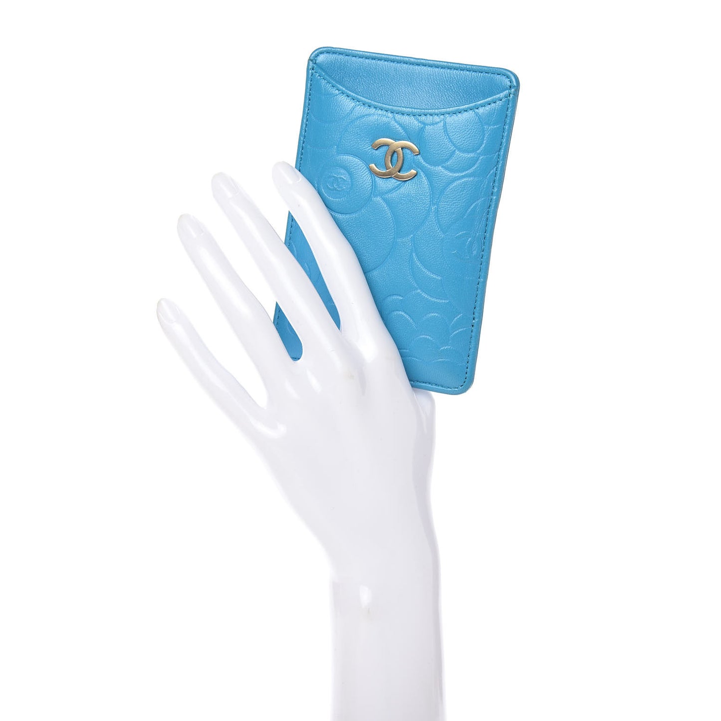 Lambskin Camellia Embossed iPhone Case Turquoise