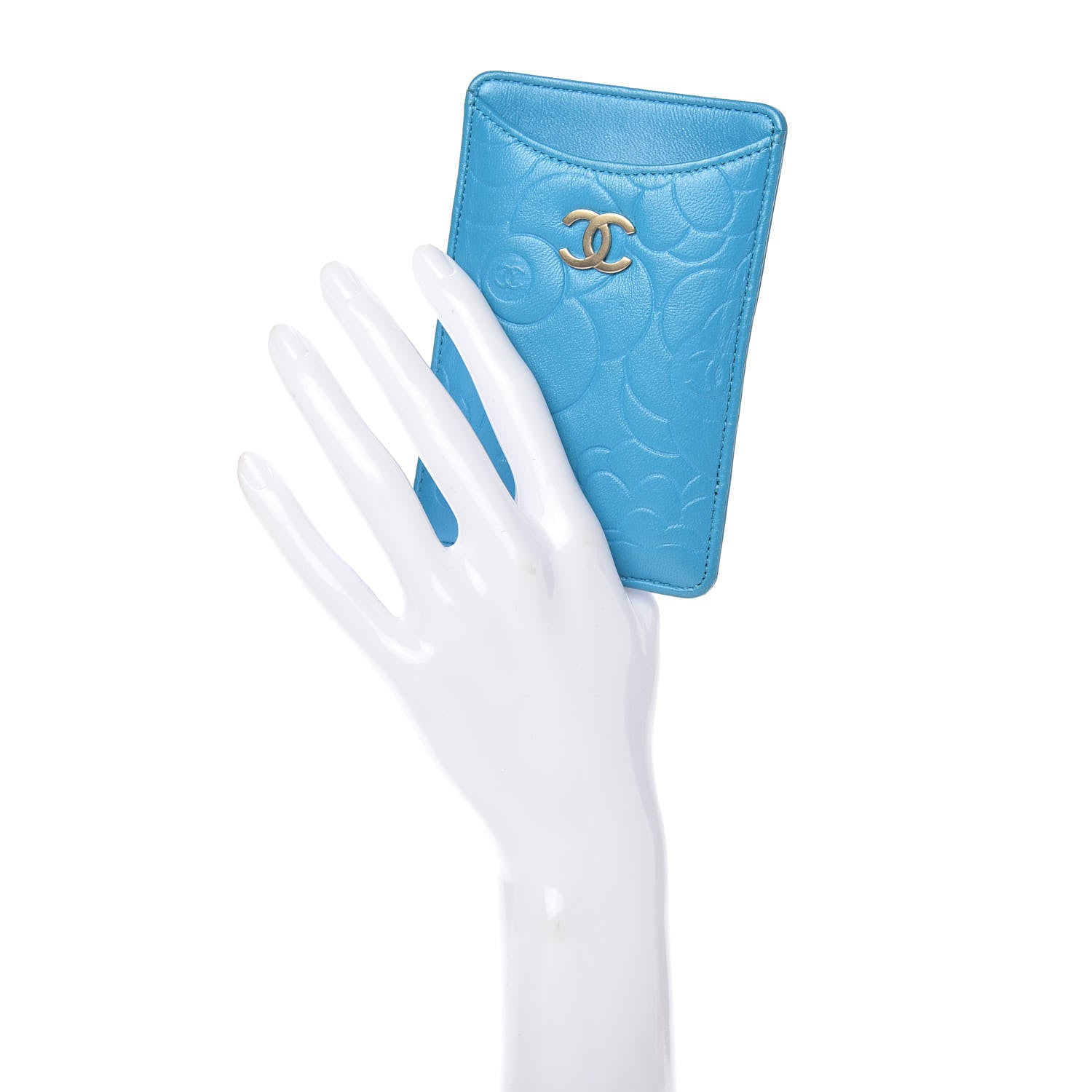 Chanel Lambskin Camellia Embossed iPhone Case Turquoise 2 of 7