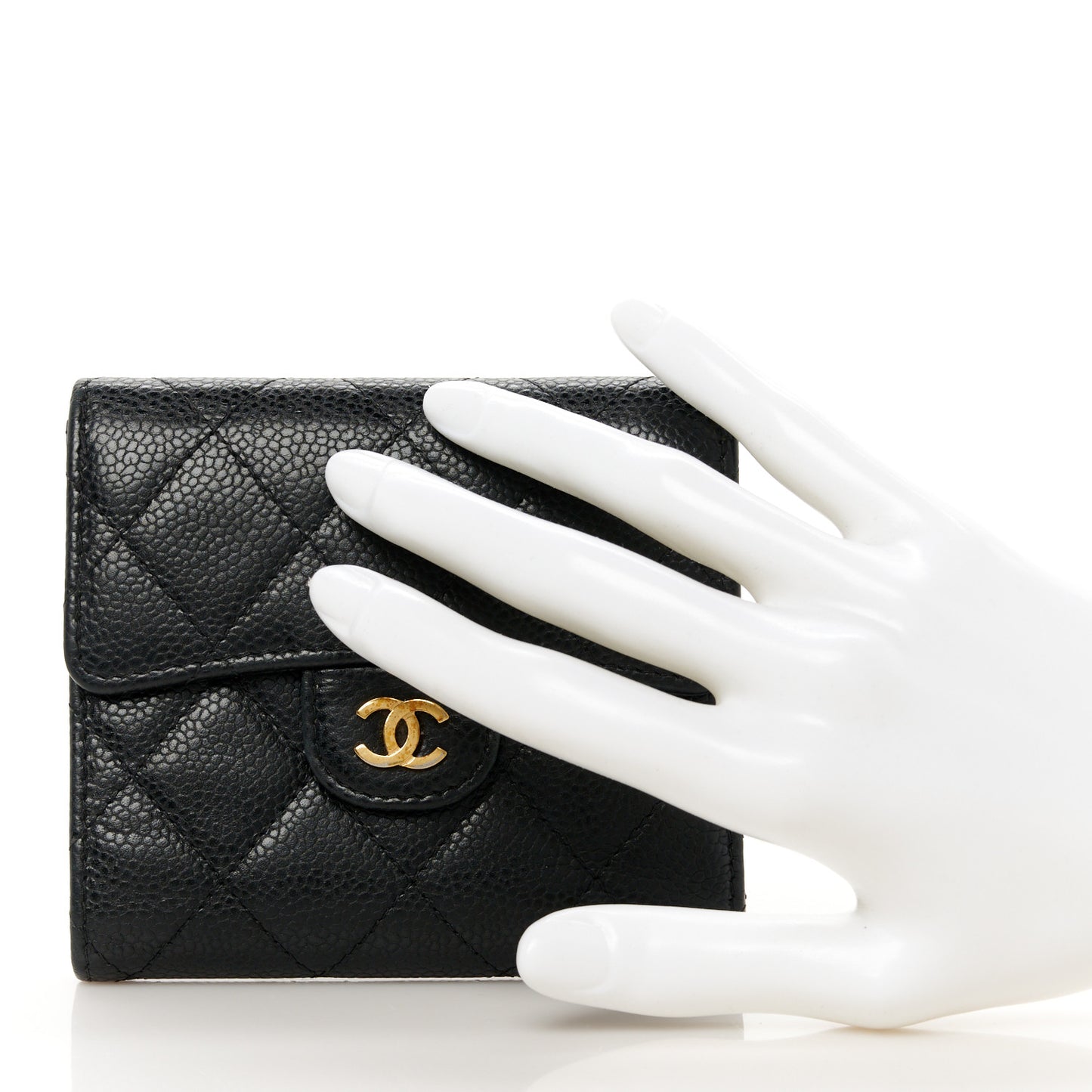Caviar Quilted Compact Flap Wallet Black