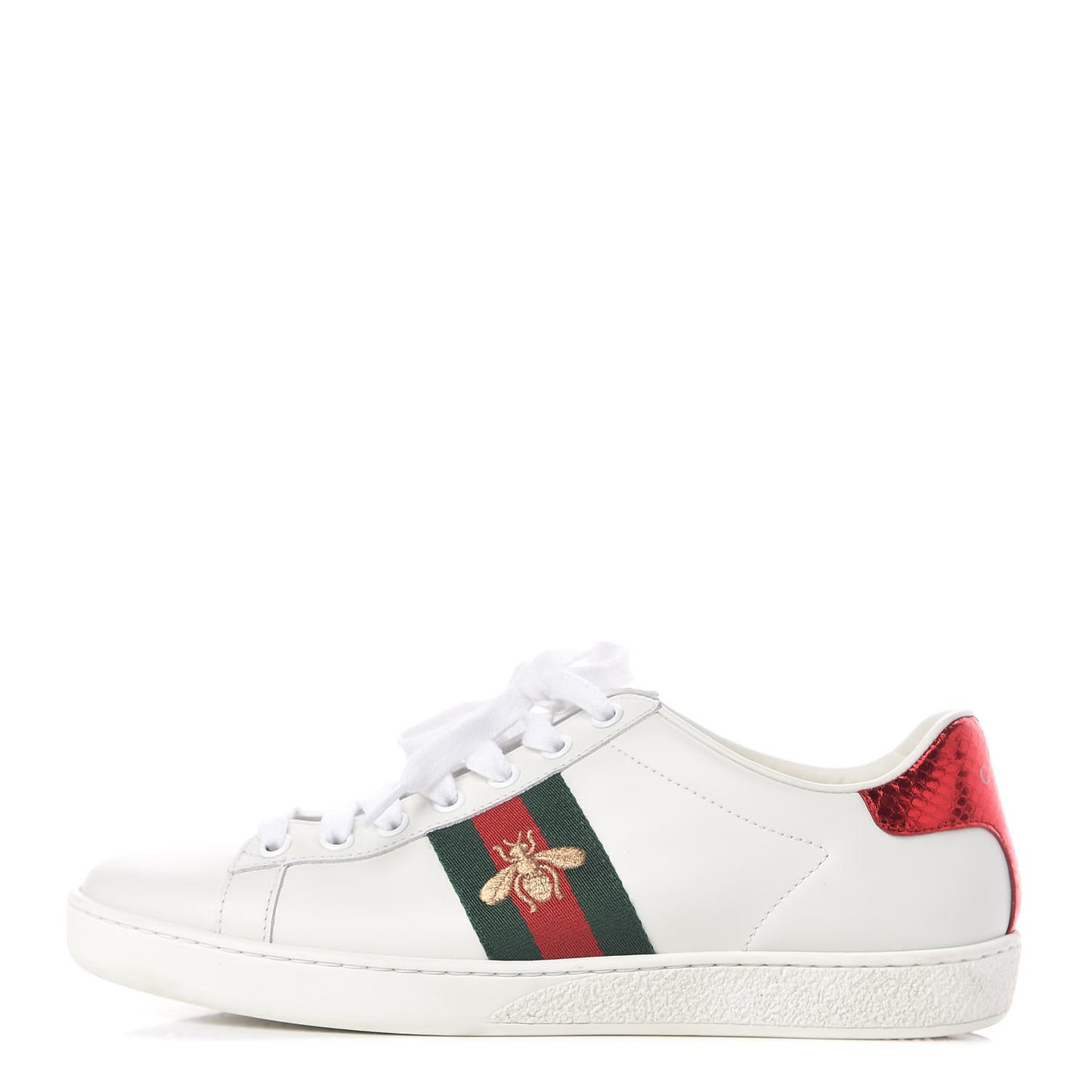Calfskin Ayers Bee Embroidered Womens Ace Sneakers 37 White Green