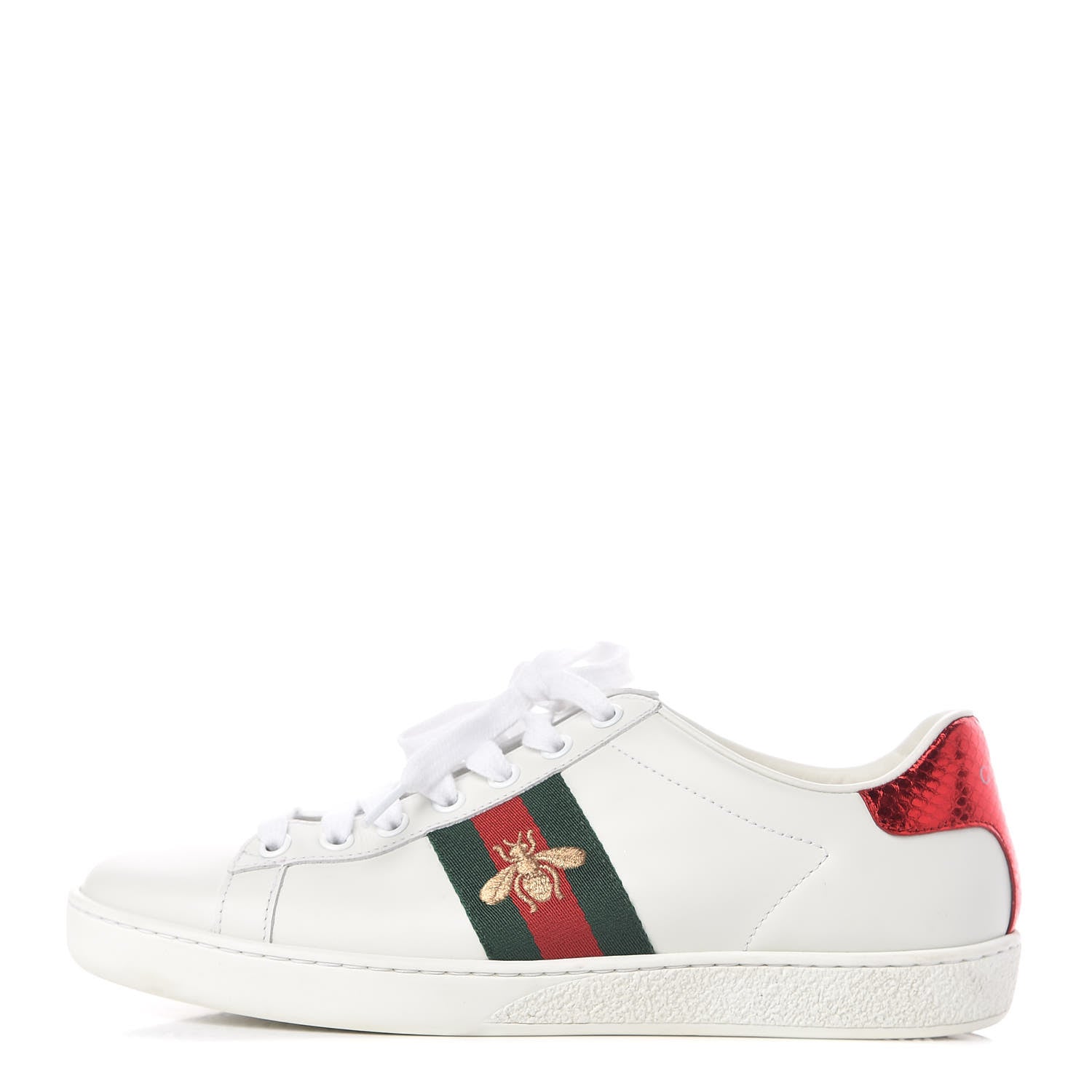 Gucci Calfskin Ayers Bee Embroidered Womens Ace Sneakers 37 White Green 1 of 13