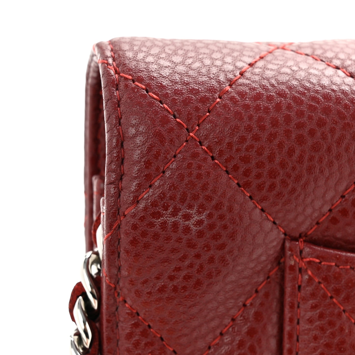 Caviar Quilted Wallet on Chain WOC Dark Red