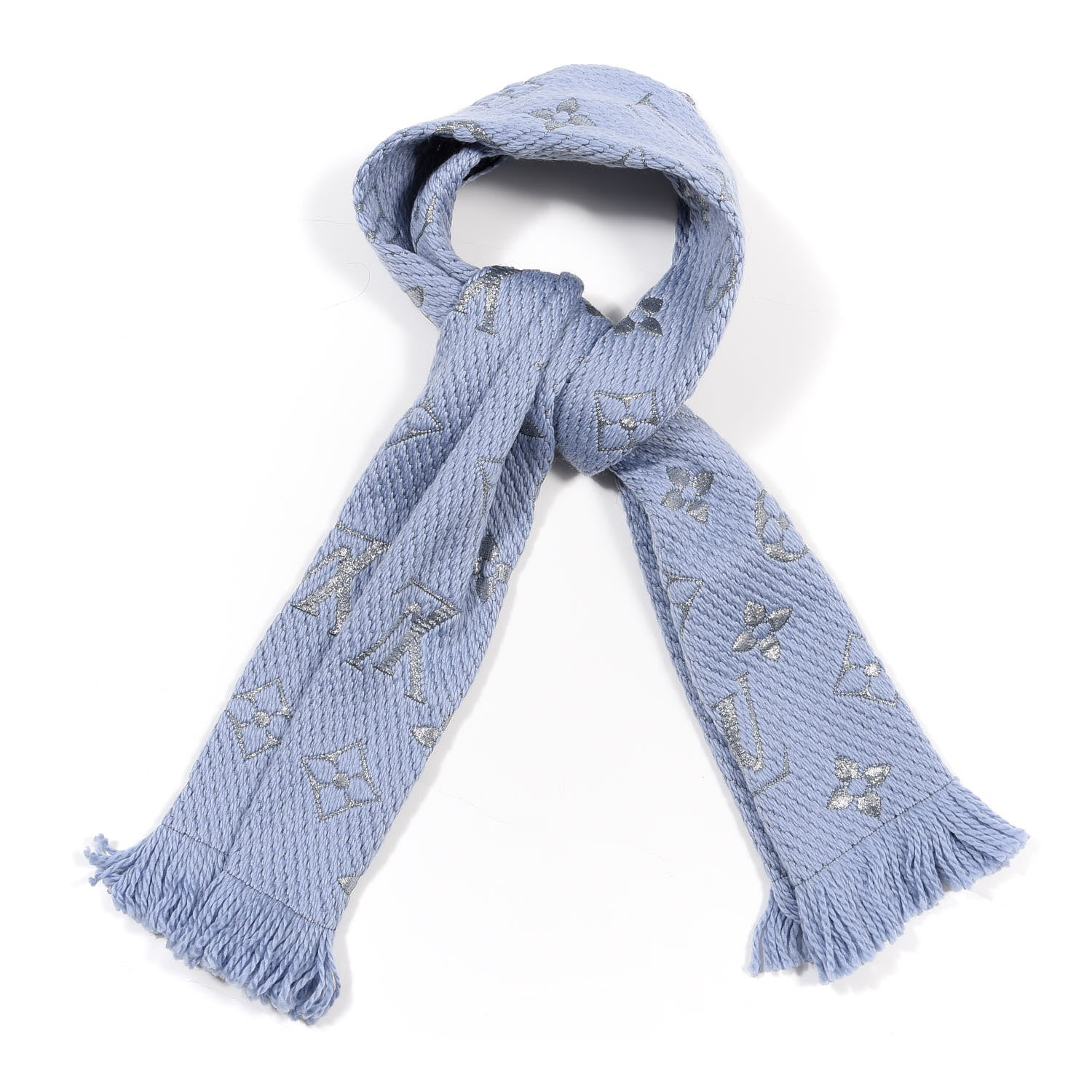 Louis Vuitton Wool Silk Logomania Shine Scarf Blue 1 of 3