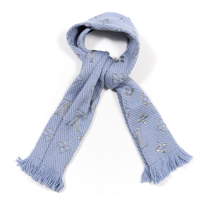 Louis Vuitton Wool Silk Logomania Shine Scarf Blue 1 of 3