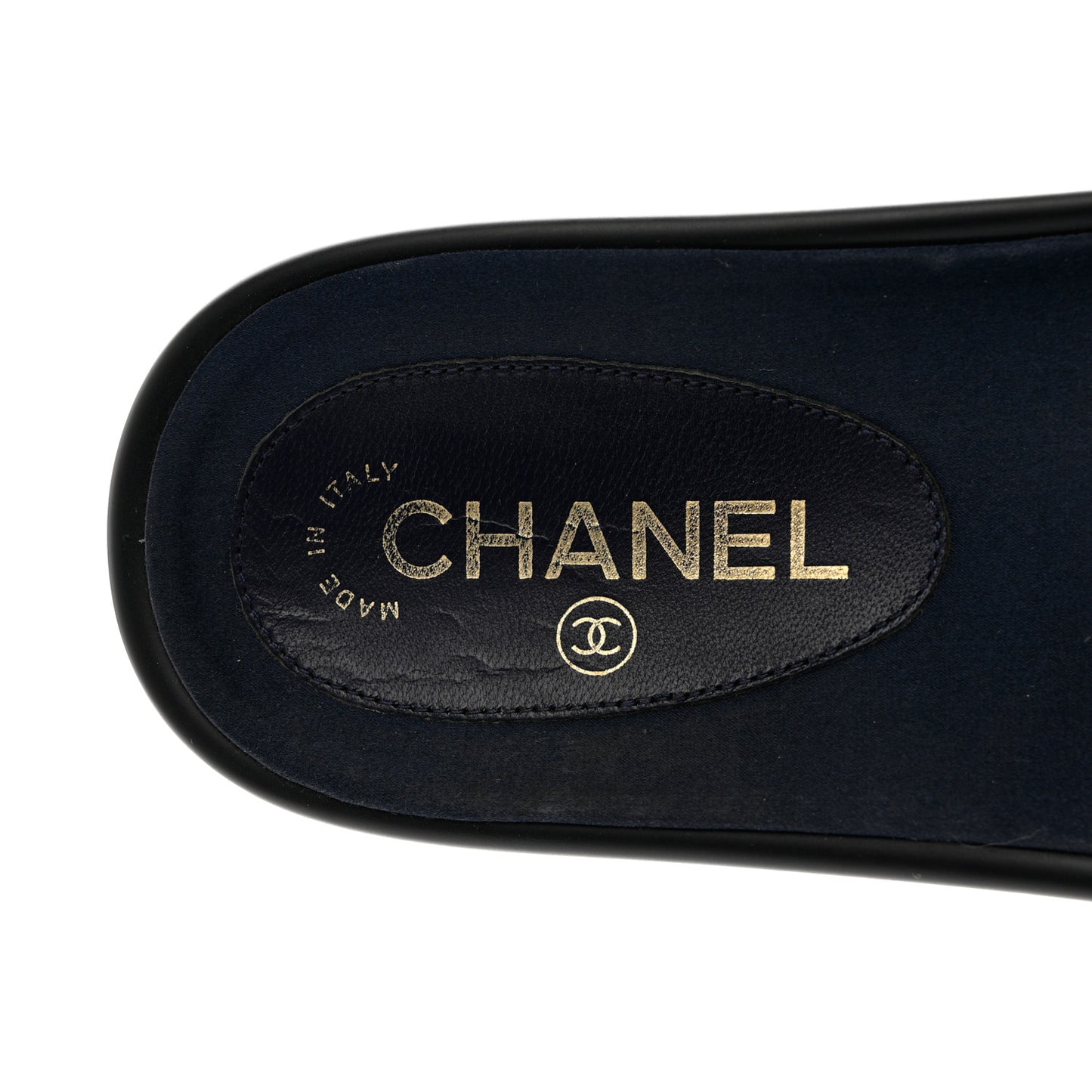 Satin Canvas Chain Slides Sandals Flats 40 Marine