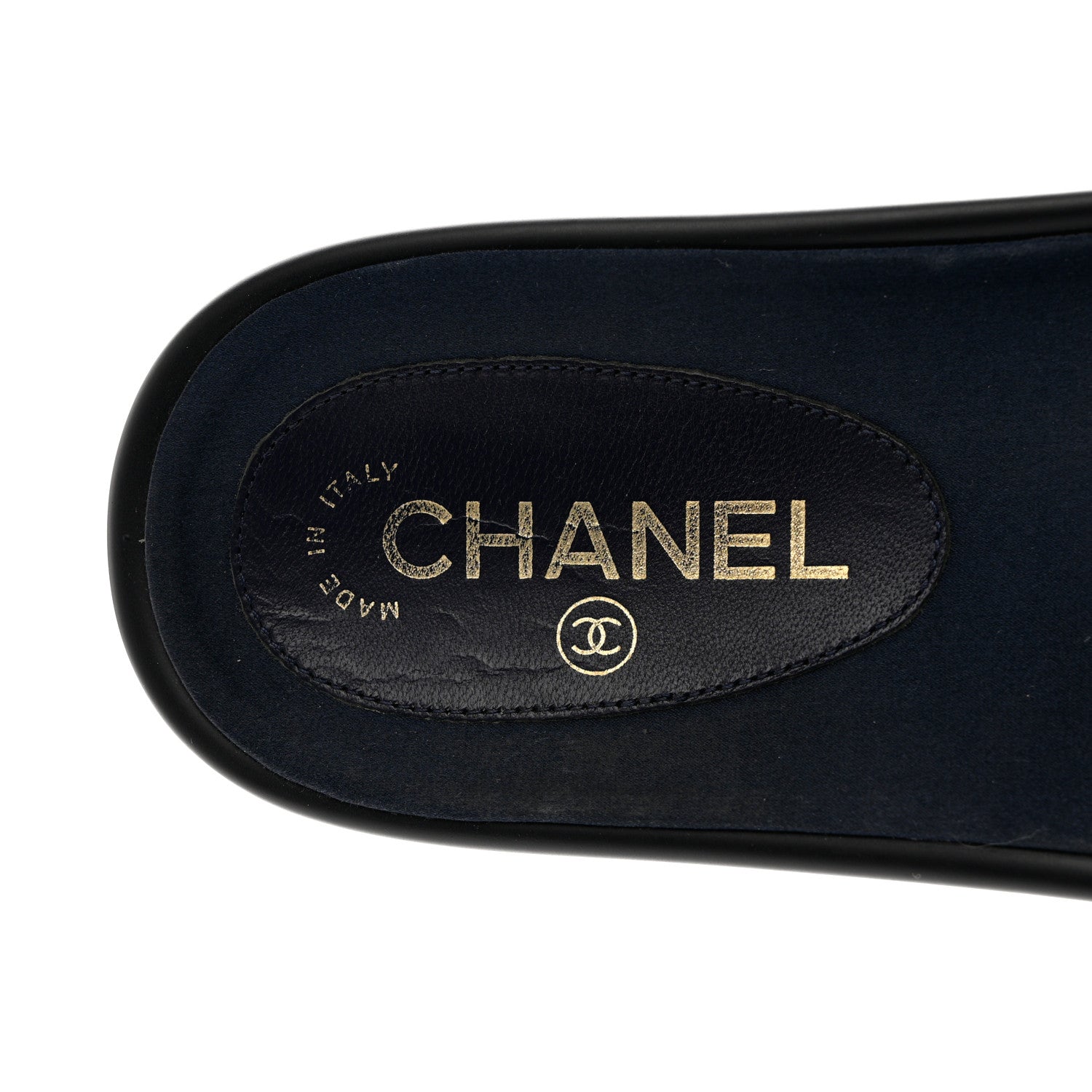 Chanel Satin Canvas Chain Slides Sandals Flats 40 Marine 7 of 11