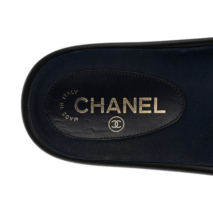 Chanel Satin Canvas Chain Slides Sandals Flats 40 Marine 7 of 11