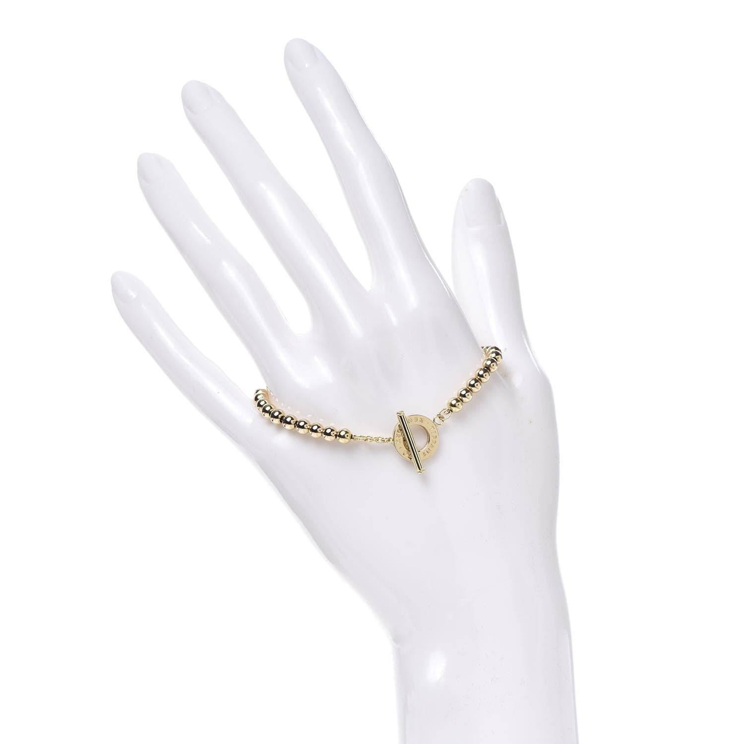 Tiffany 18K Yellow Gold 4mm Beads Toggle Bracelet 2 of 5
