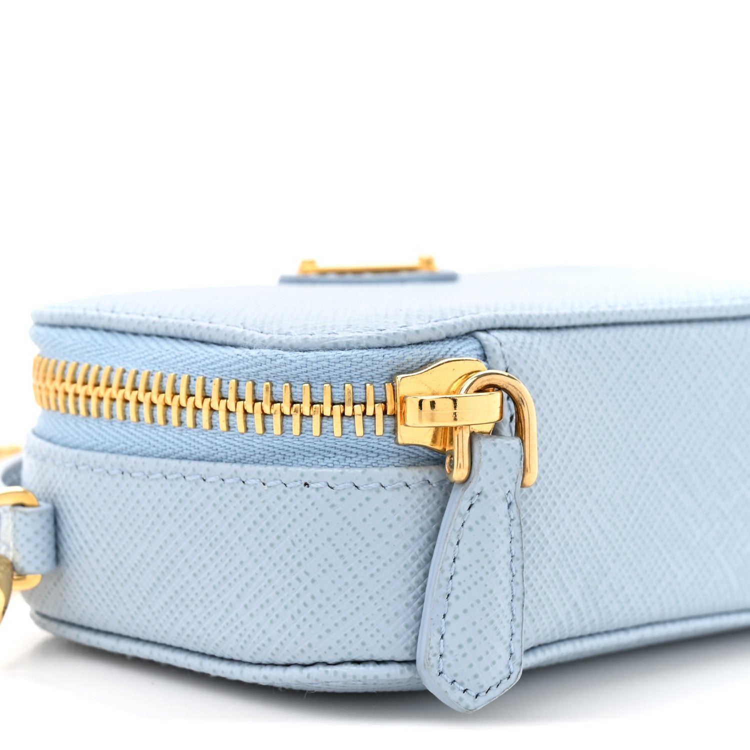 Prada Saffiano Metal Triangle Logo Mini Pouch with Handle Blue