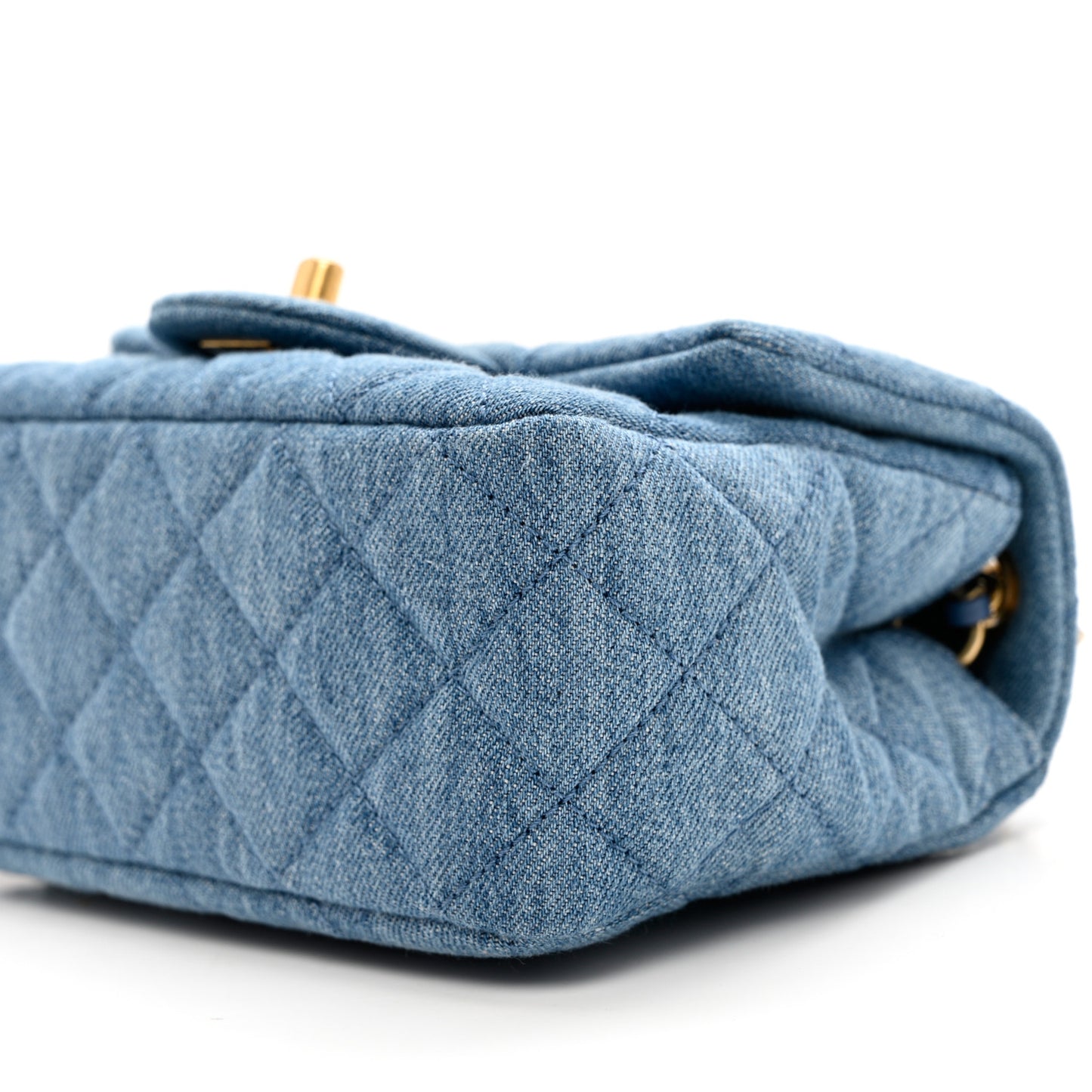 Denim Quilted Mini Pearl Crush Flap Blue