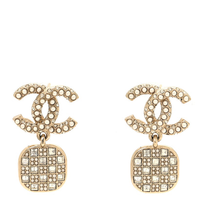 Chanel Pearl Baguette Crystal CC Drop Earrings Gold 1 of 5