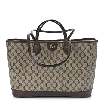 Gucci GG Supreme Monogram Textured Calfskin Medium Ophidia Shoulder Tote Bag Beige Ebony New Acero 1 of 9