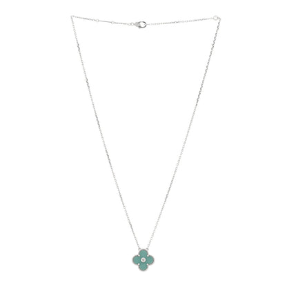 Van Cleef & Arpels 18K White Gold Diamond Celadon Green Sevres Porcelain Vintage Alhambra Pendant Necklace 2 of 3