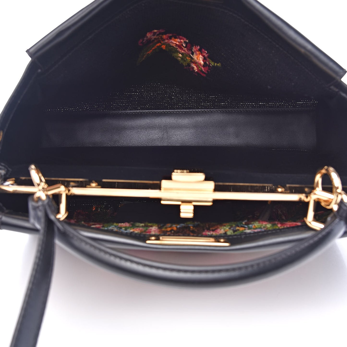 Canvas Embroidered Large Peekaboo Iconic Satchel Black Multicolor