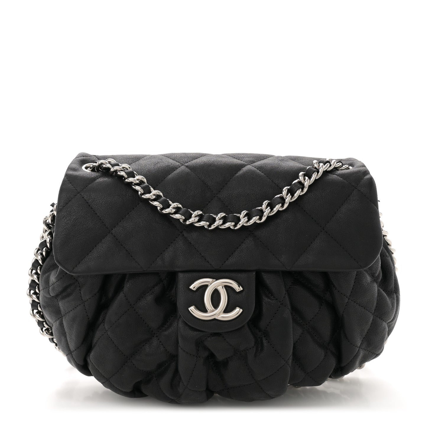 Washed Lambskin Quilted Mini Chain Around Flap Black