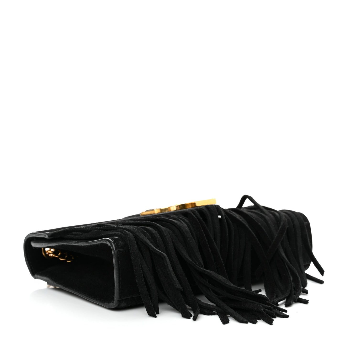 Suede Fringe Small Monogram Satchel Black