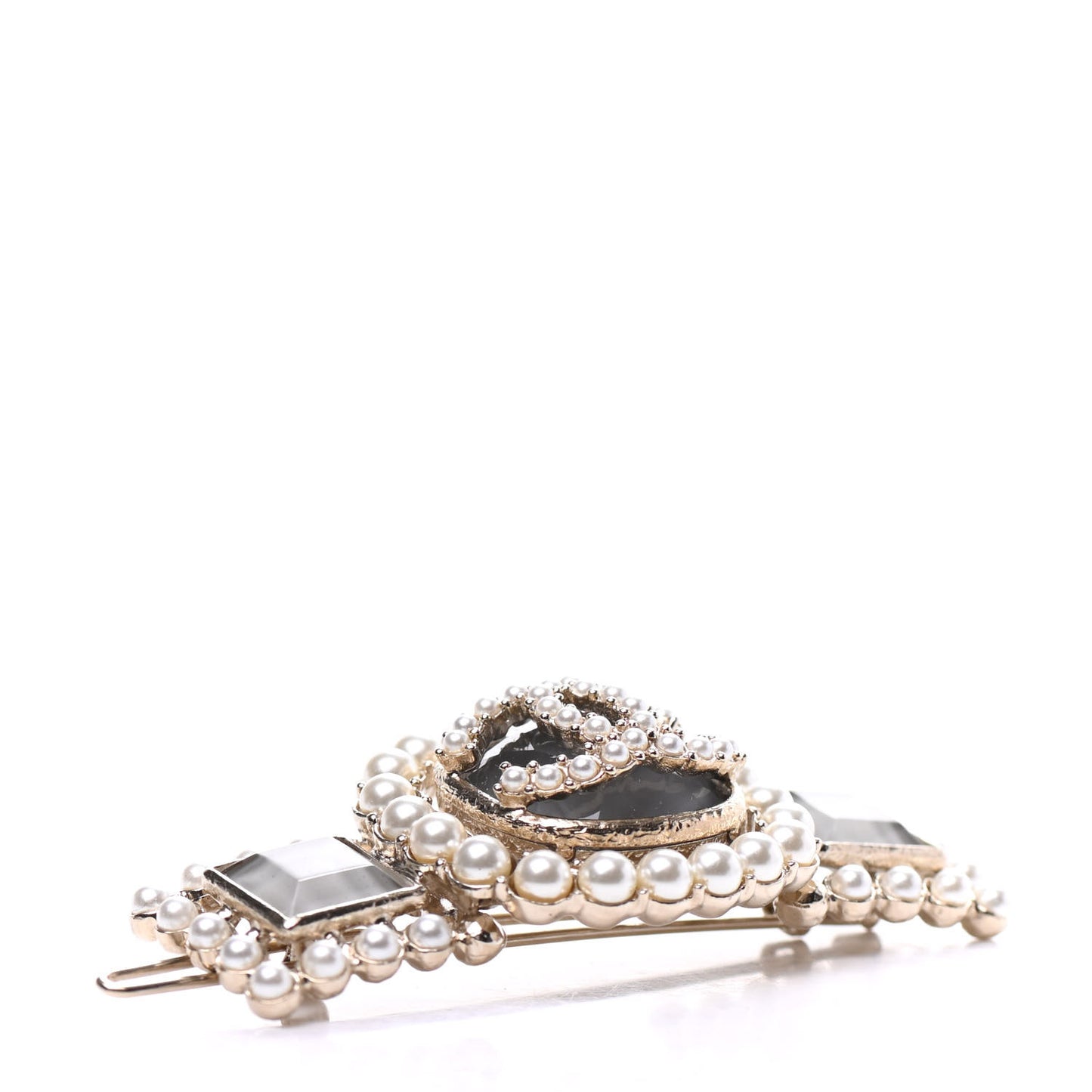 Metal Pearl CC Hair Clip Barrette Gold