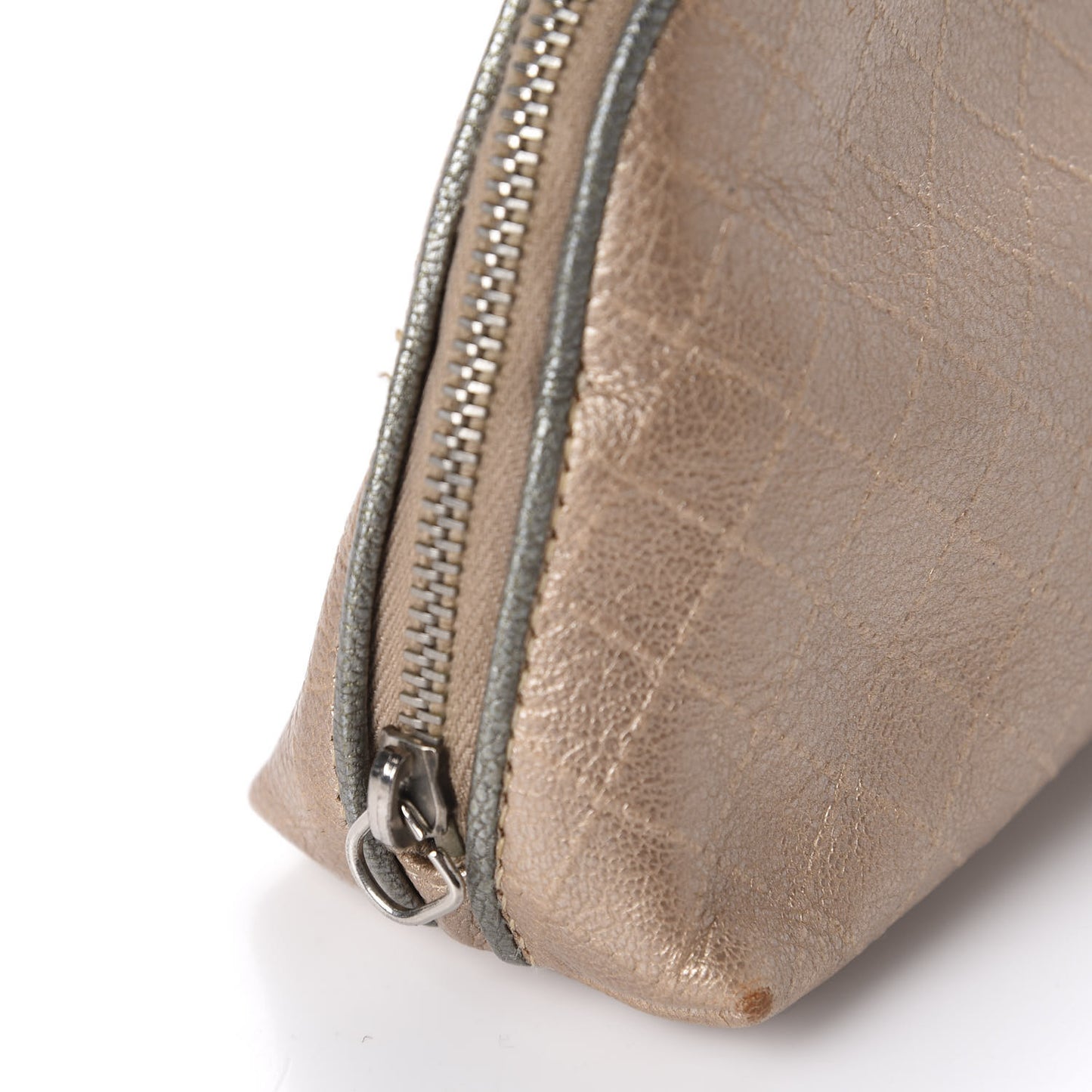 Iridescent Calfskin Embossed Cosmetic Pouch Light Gold