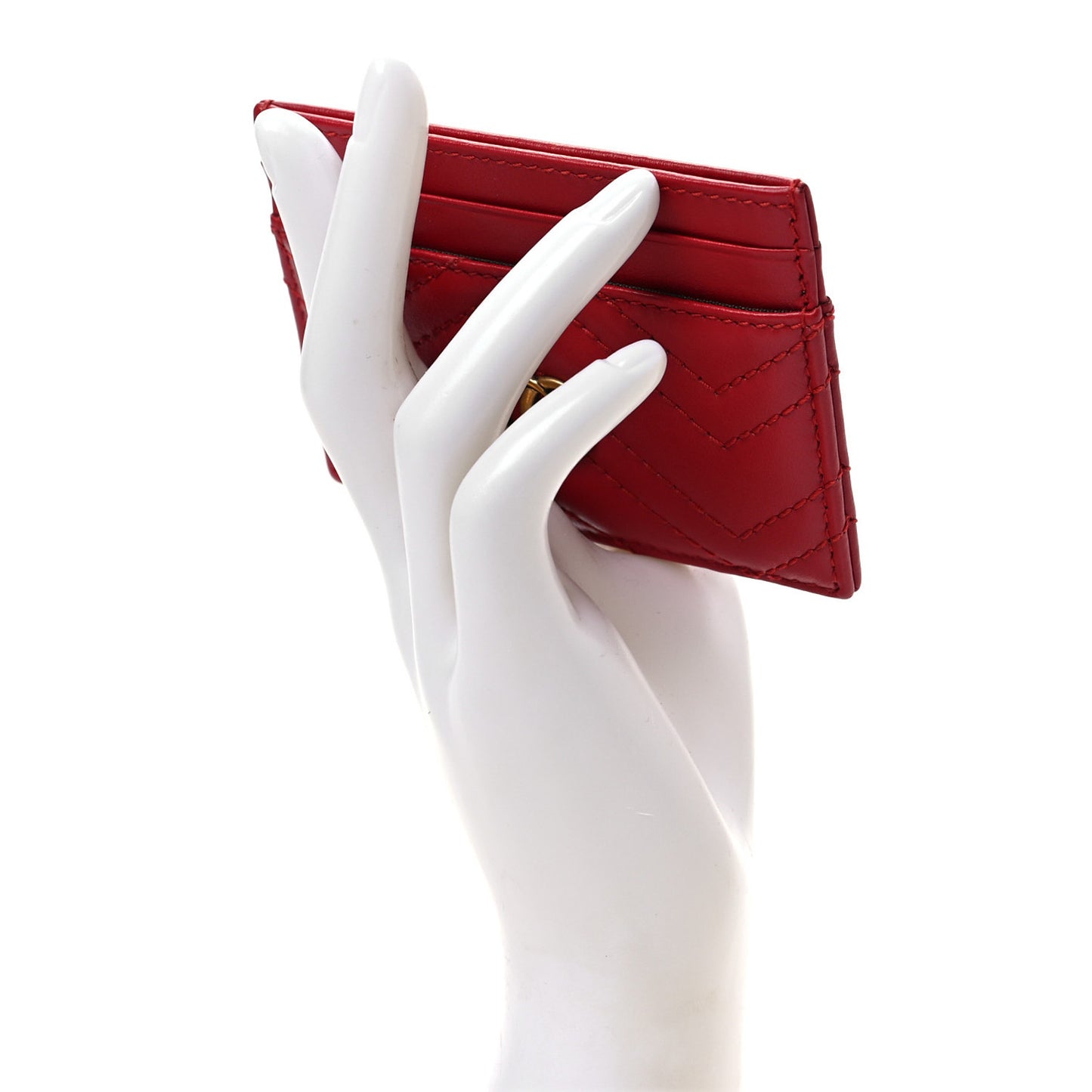 Calfskin Matelasse GG Marmont Card Holder Hibiscus Red