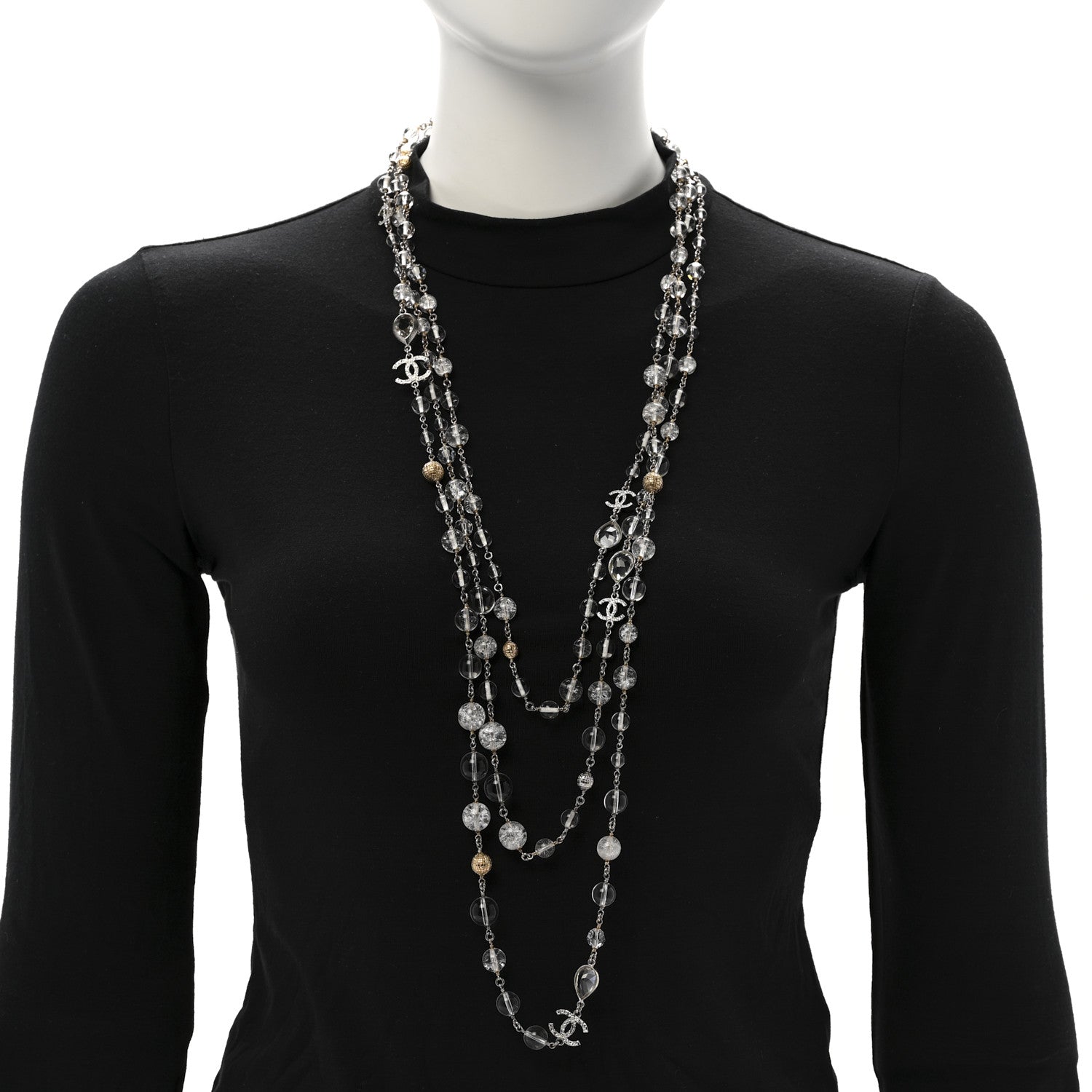 Chanel Gripoix Glass Bead CC Metiers d'Art Paris Salzburg Long Necklace Silver 2 of 5