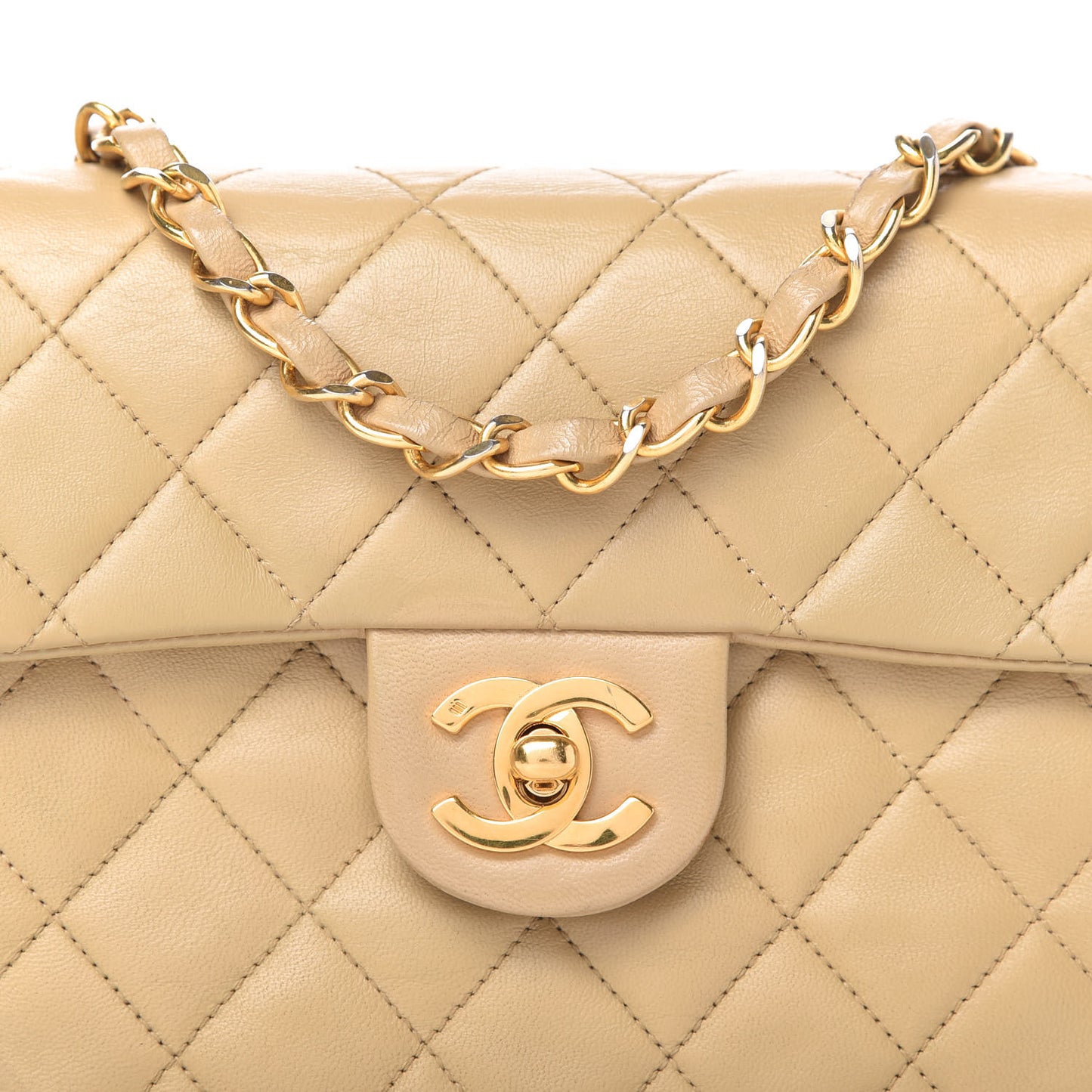 Lambskin Quilted Mini Square Flap Beige