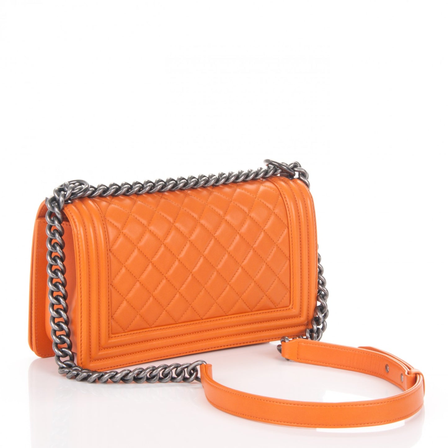 Lambskin Quilted Medium Boy Flap Orange