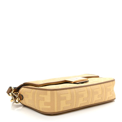 Fendi Raffia Vitello King Lucido FF Embroidered Baguette Grano Sand 3 of 8