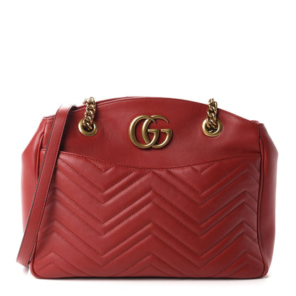 Gucci Calfskin Matelasse Medium GG Marmont Open Top Shoulder Bag Hibiscus Red 1 of 10