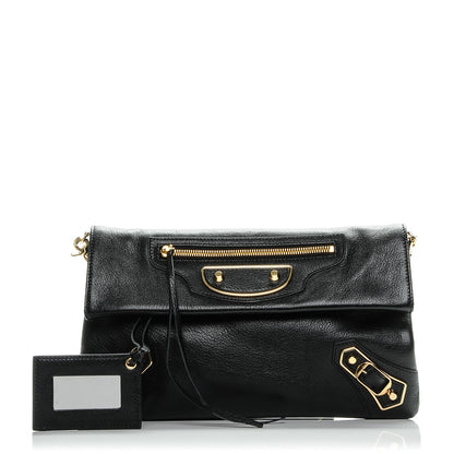 Balenciaga Chevre Gold Metallic Edge Hardware Envelope Clutch Black 1 of 7