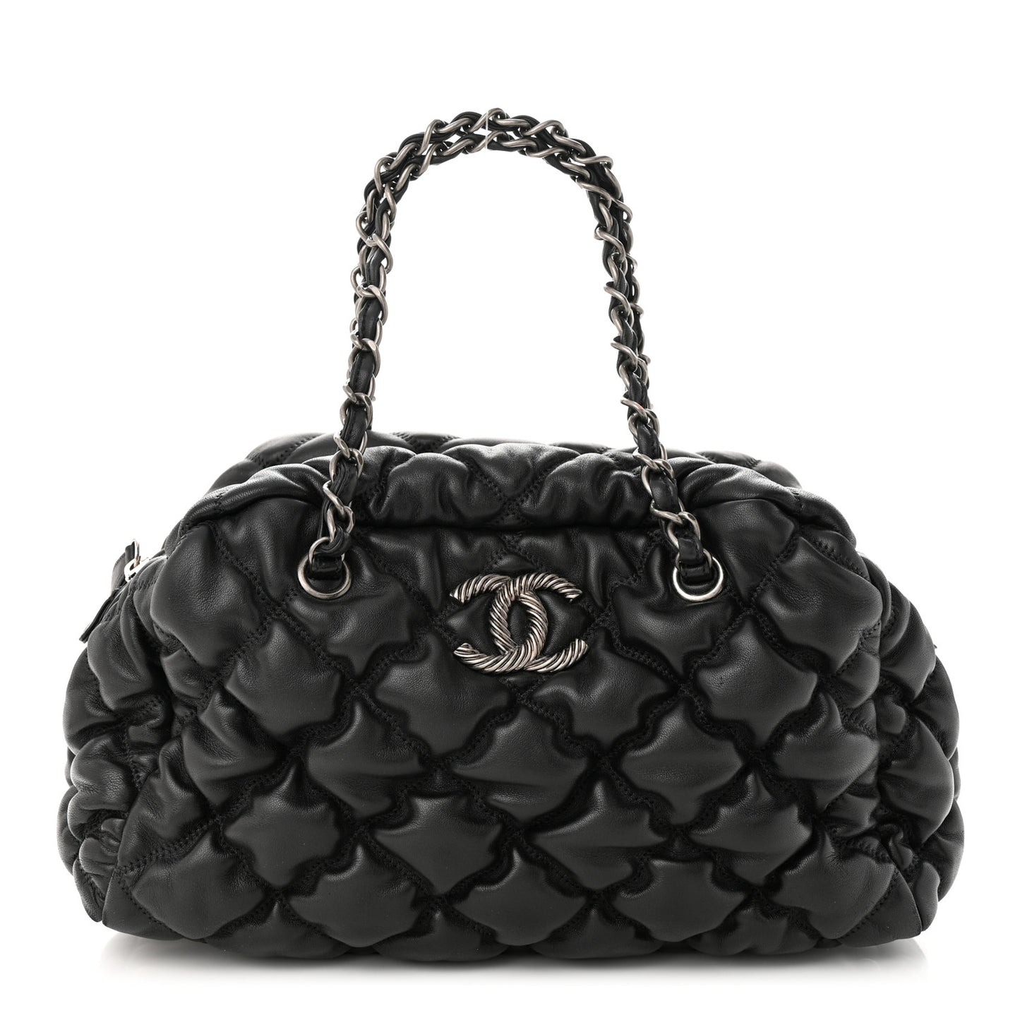 Calfskin Bubble Quilt Bowler Black