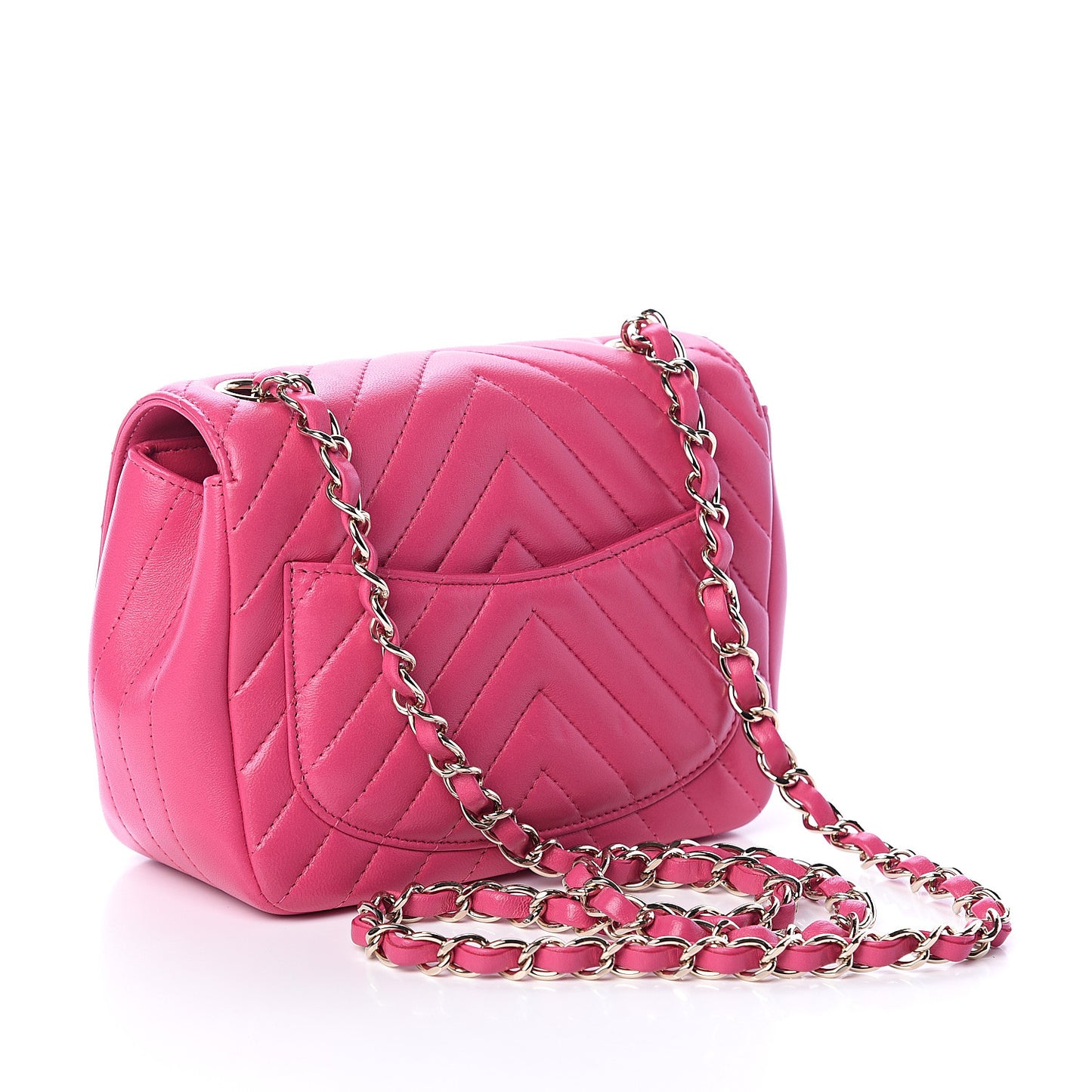 Lambskin Chevron Quilted Mini Square Flap Fuchsia