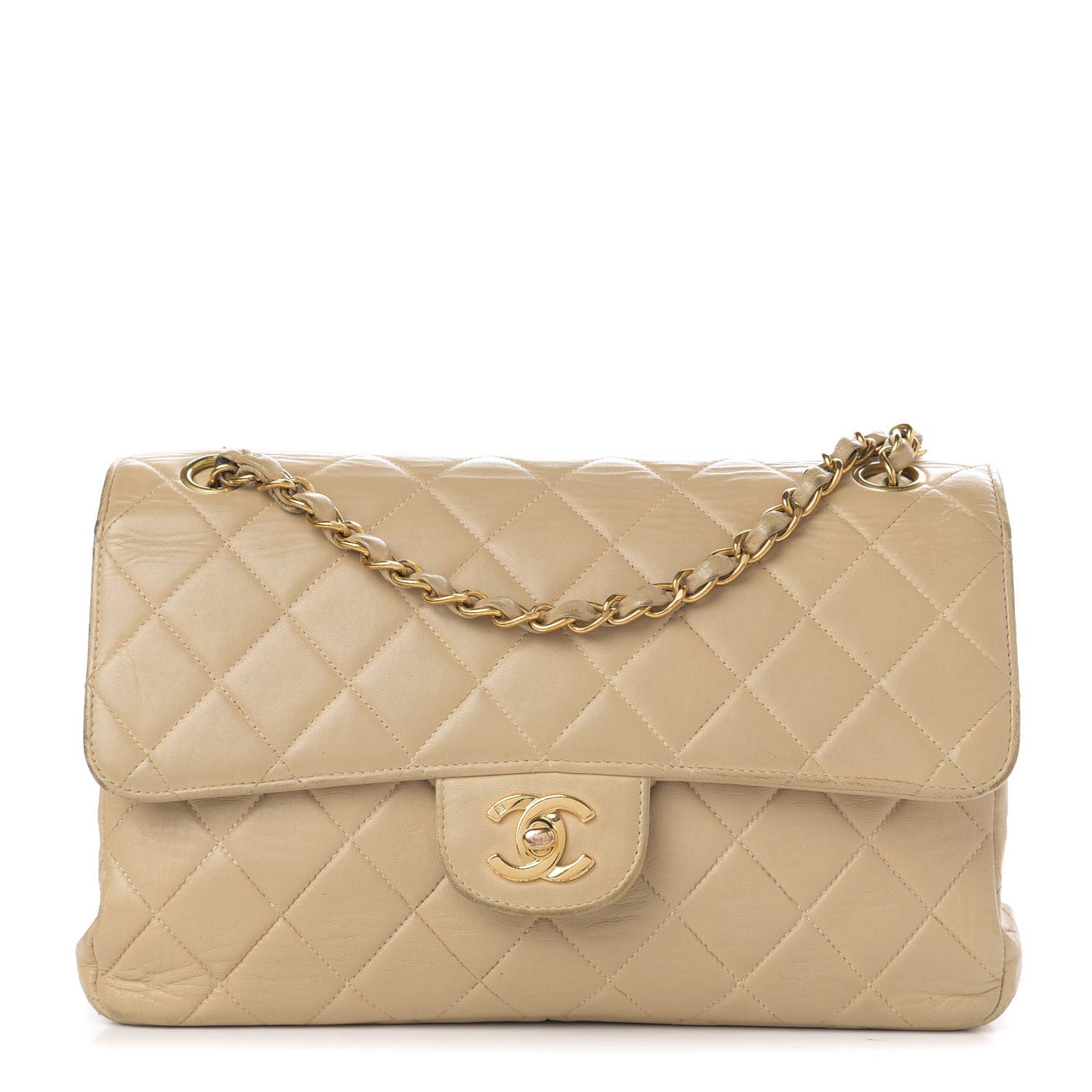 Lambskin Quilted Medium Double Sided Flap Beige