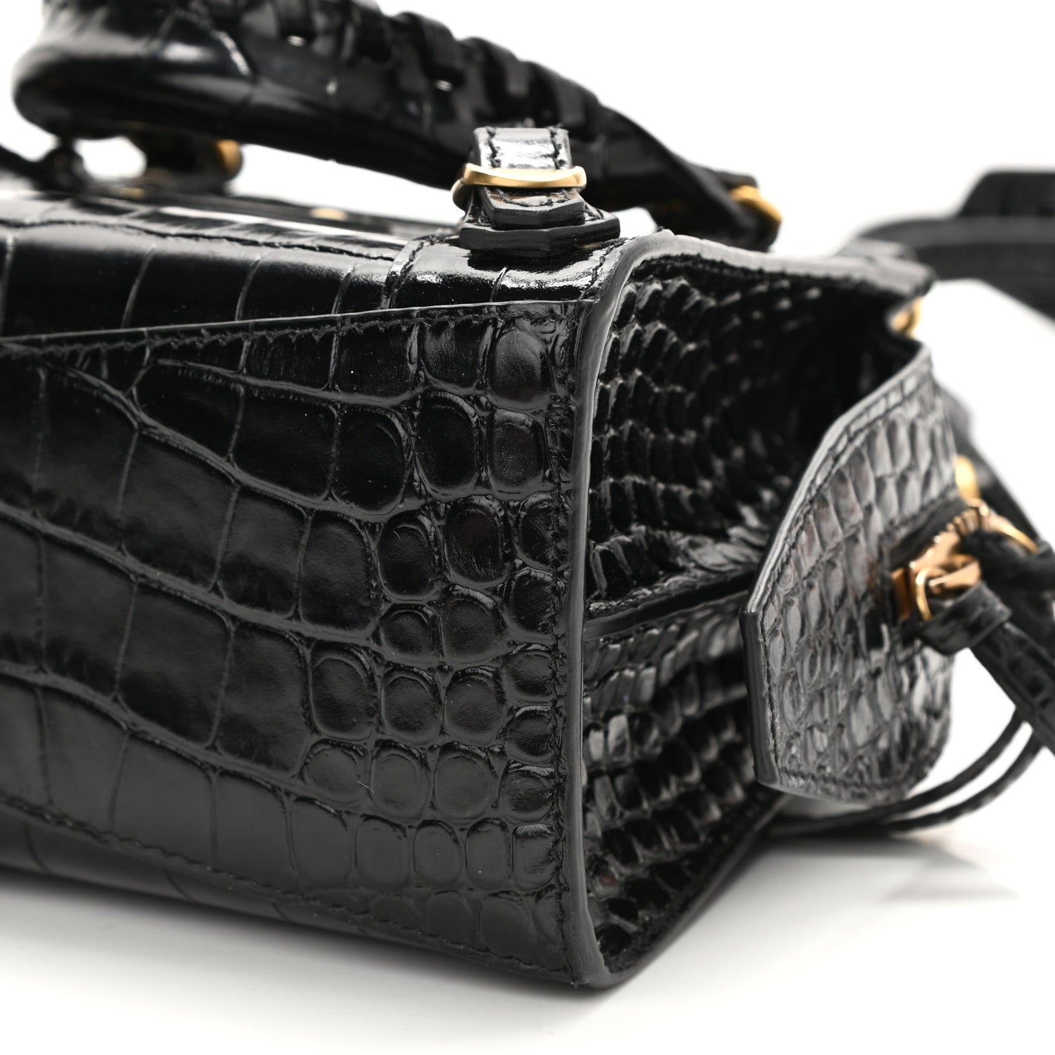 Balenciaga Shiny Supple Calfskin Crocodile Embossed Neo Classic Gold Hardware Mini City Black 9 of 9
