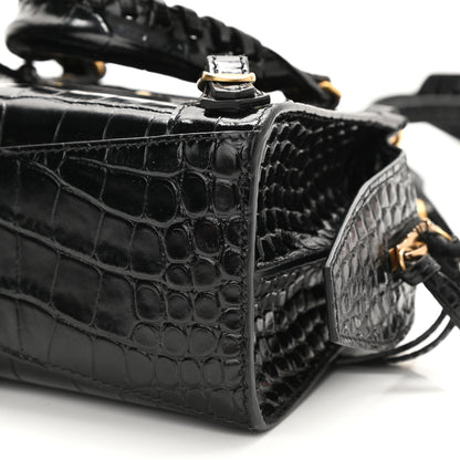 Balenciaga Shiny Supple Calfskin Crocodile Embossed Neo Classic Gold Hardware Mini City Black 9 of 9