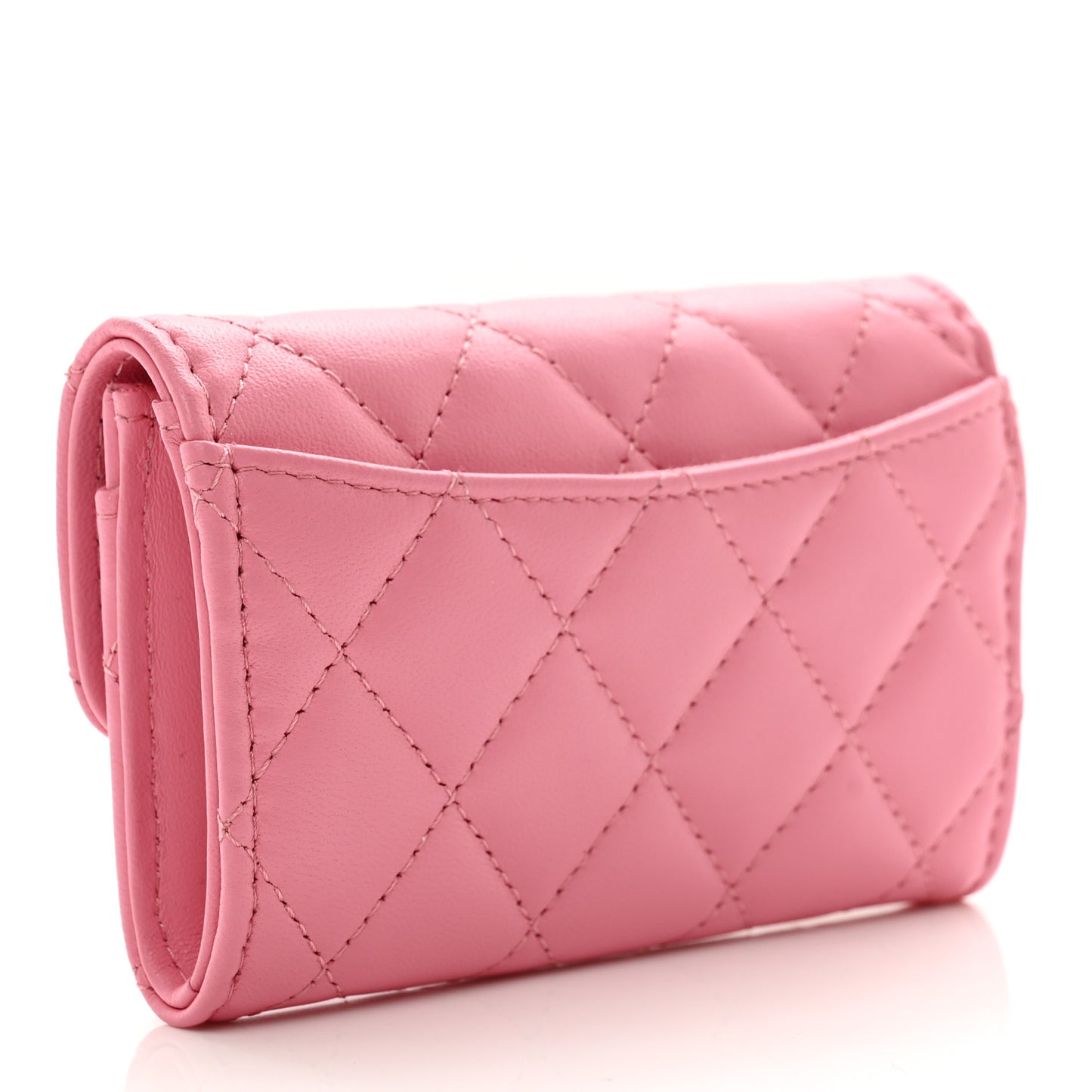 Lambskin Quilted Flap Card Holder Wallet Pink