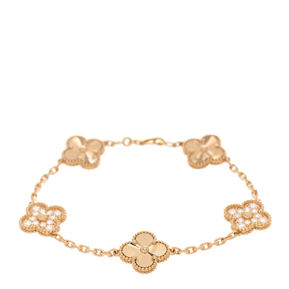 Van Cleef & Arpels 18K Yellow Gold Diamond 5 Motifs Guilloche Vintage Alhambra Bracelet 1 of 5