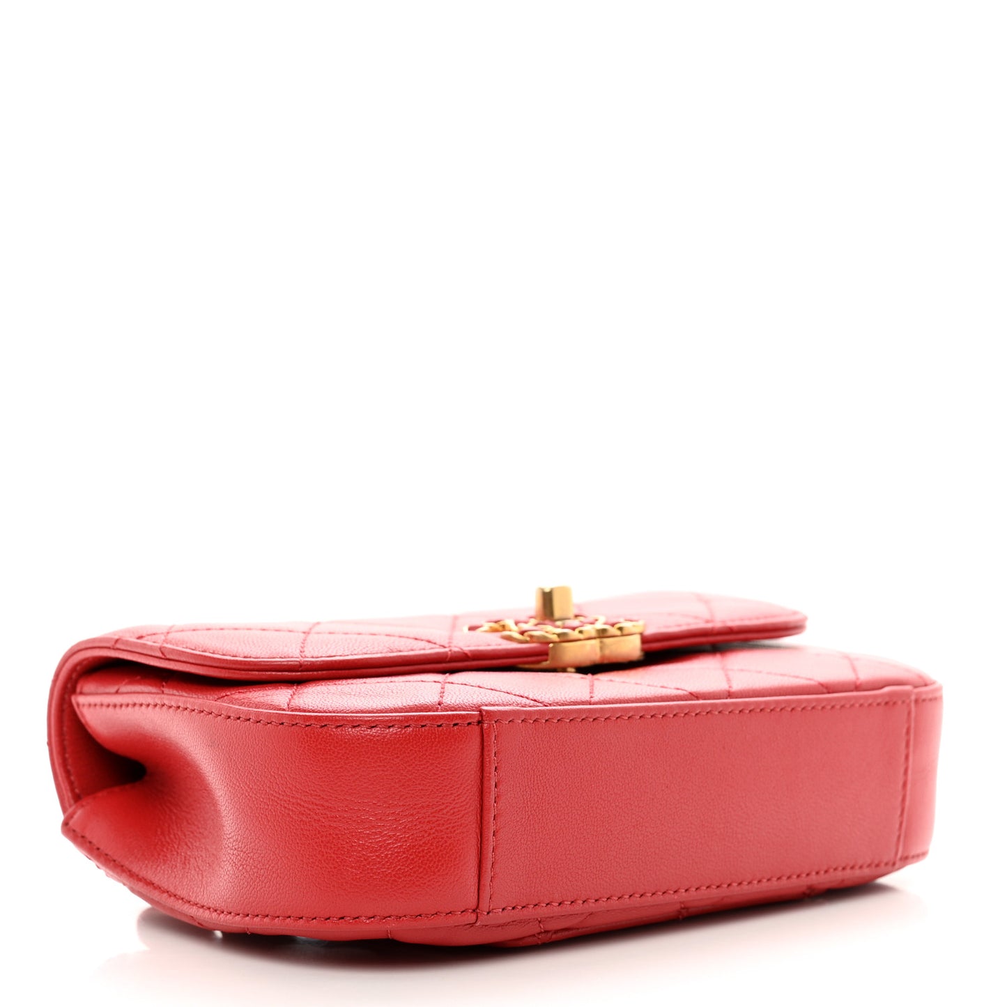 Lambskin Quilted Chain Infinity Waist Belt Bag Red