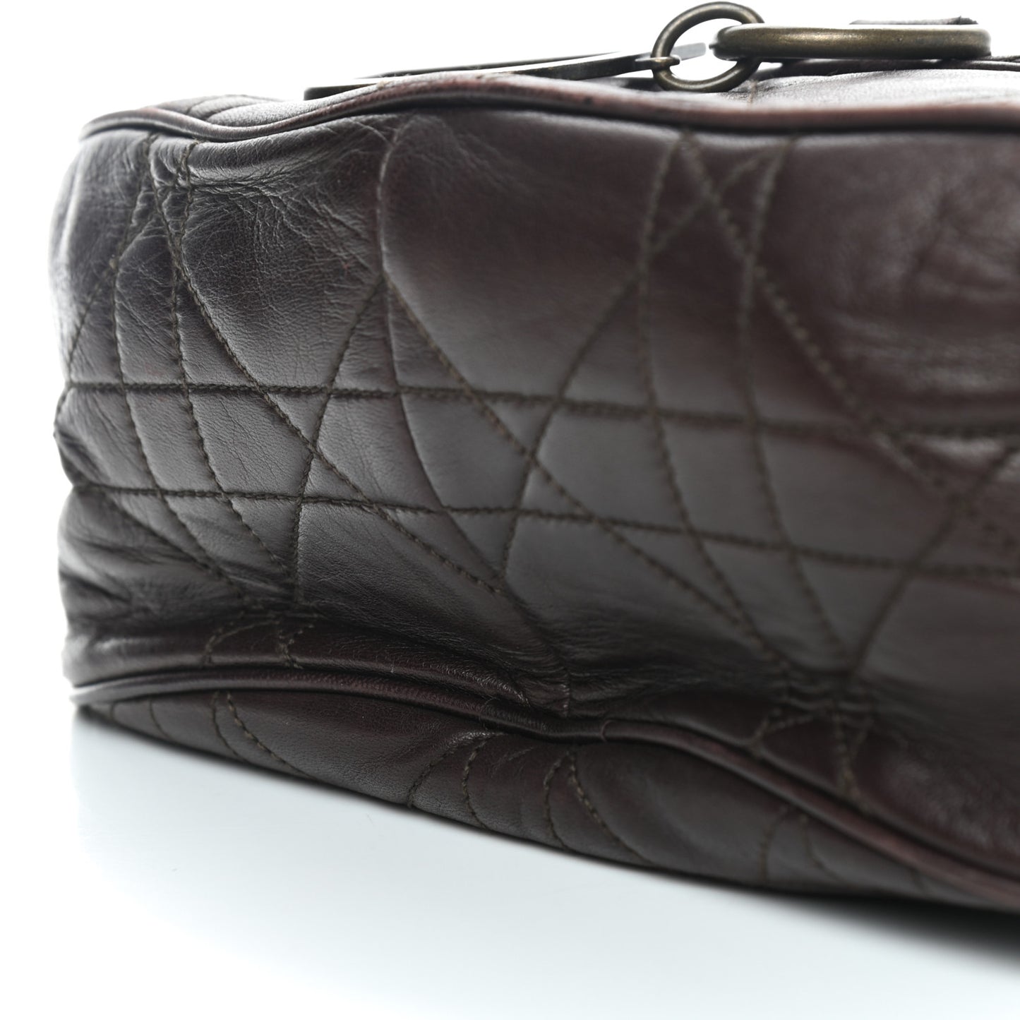 Lambskin Cannage Shoulder Bag Dark Brown